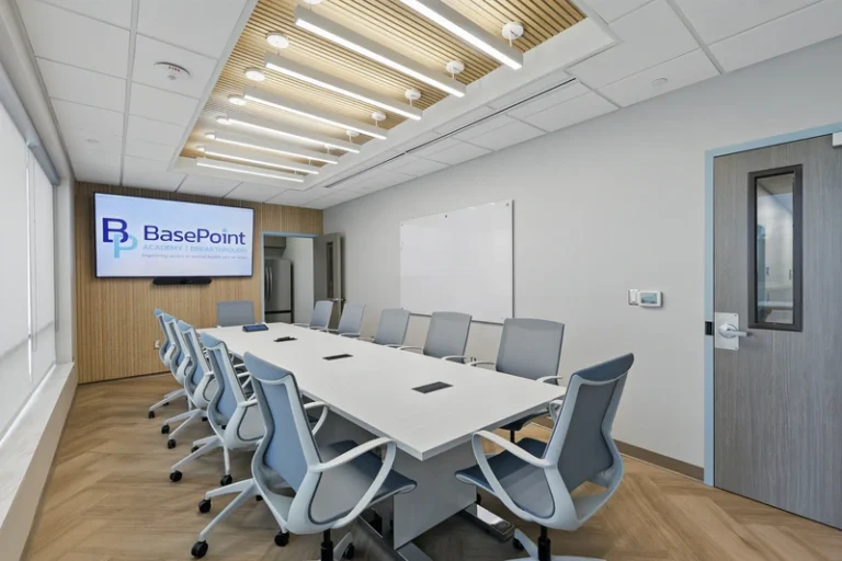 Modern conference room designed for group discussions