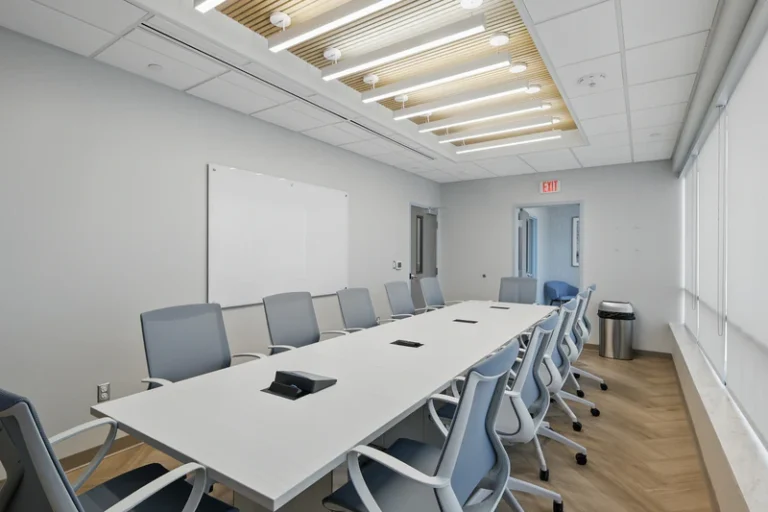 Conference room with whiteboard.