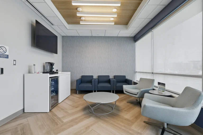 Waiting area with seating and television