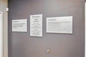 Mission and vision statements displayed