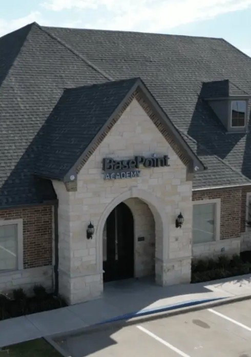 Aerial exterior view of BasePoint Academy in McKinney, TX