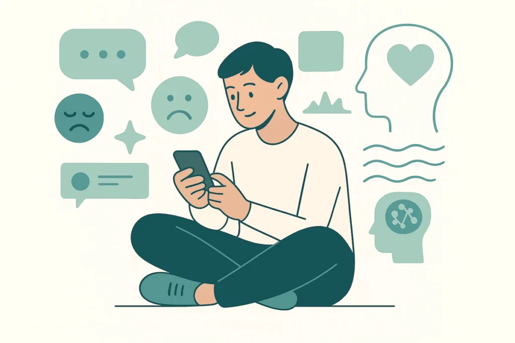 Animation of a Young person looking at their phone