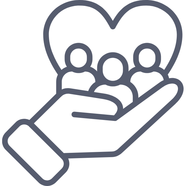 Hand holding heart with people