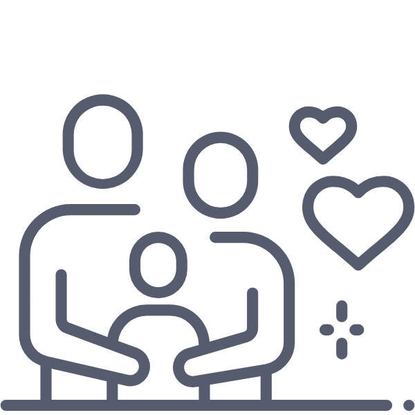 Family embracing child with love